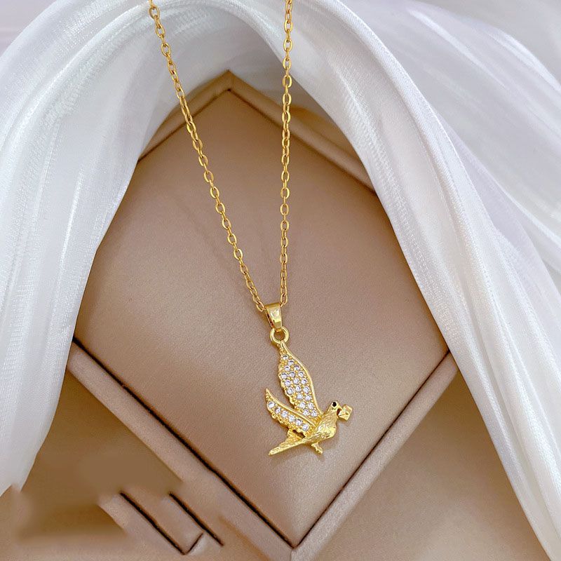 Fashion Gold Titanium Steel Diamond Swallow Necklace
