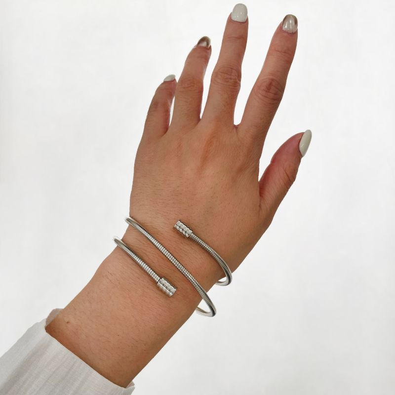 Fashion Silver Stainless Steel Ring Spring Bracelet