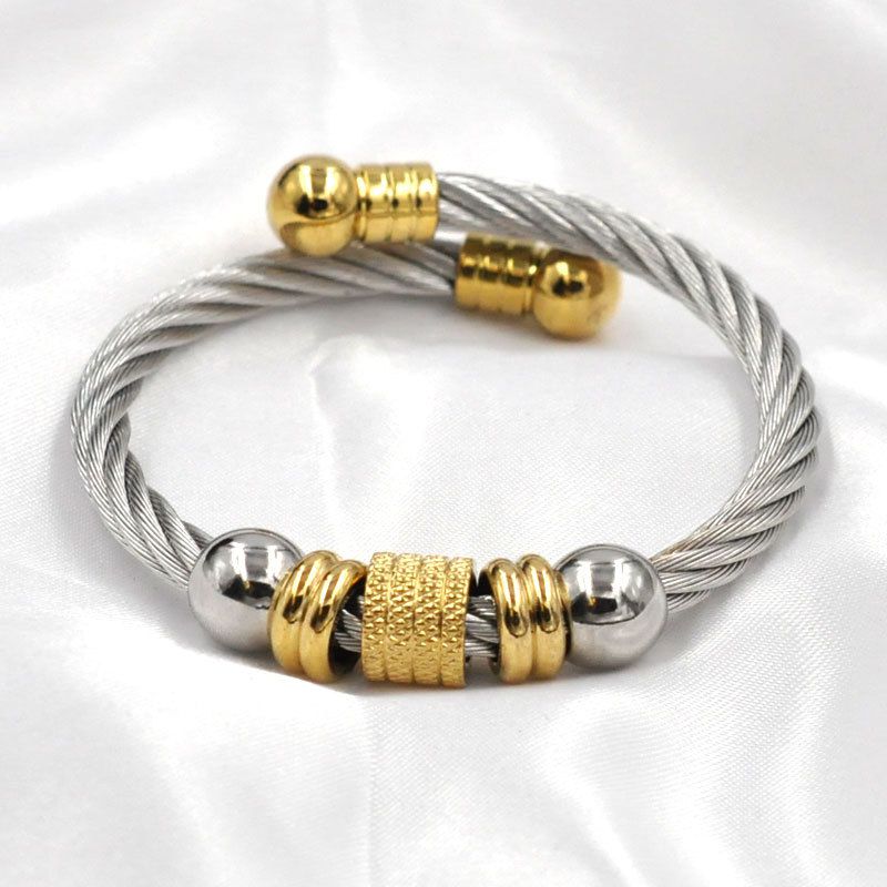 Fashion Steel And Gold Stainless Steel Twist Open Bracelet