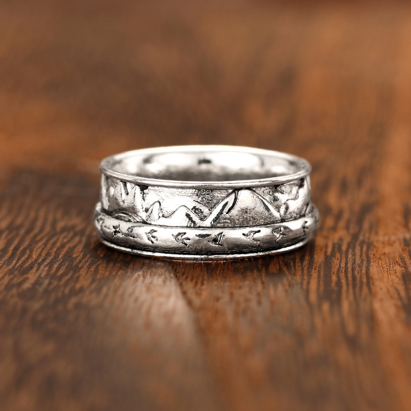 Fashion Silver Alloy Carved Round Ring