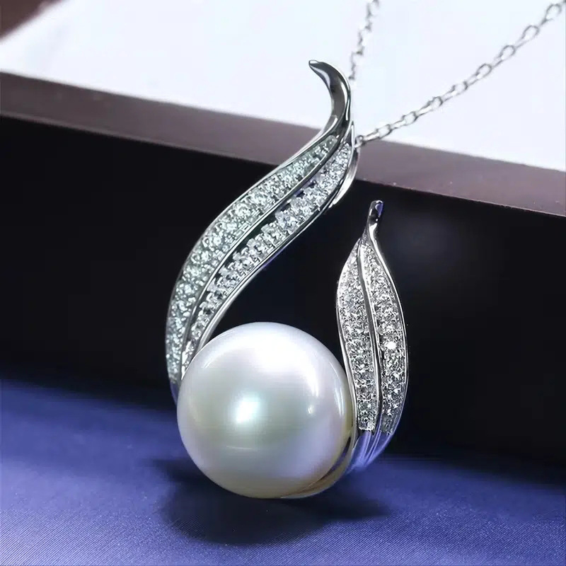 Fashion White Gold Copper Diamond Pearl Necklace