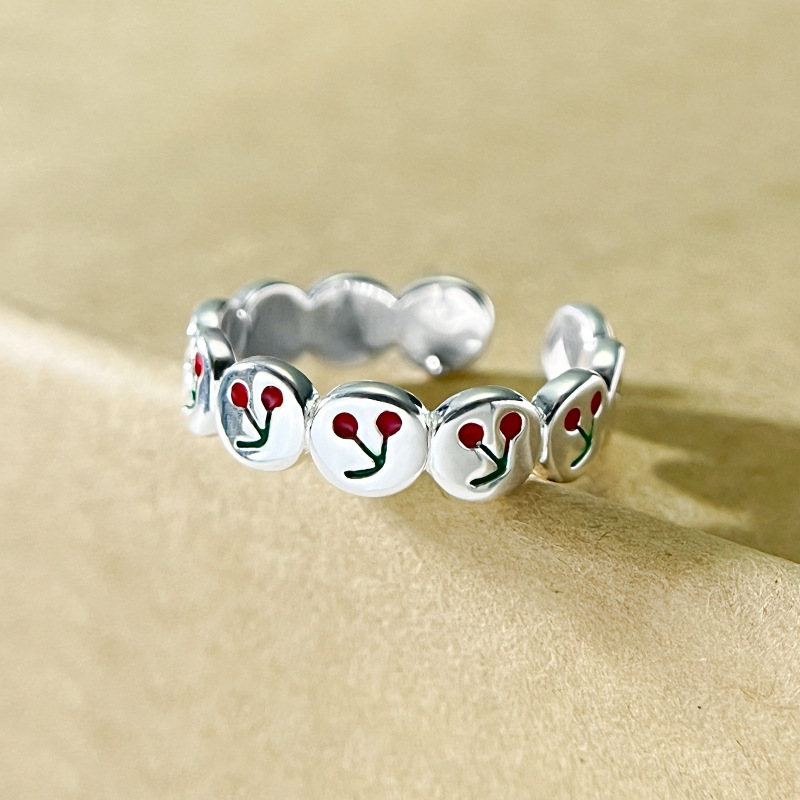 Fashion Silver Cherry Open Ring