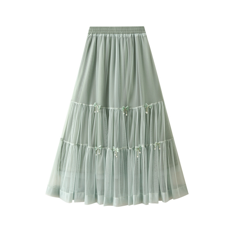 Fashion Green Mesh Layered Skirt