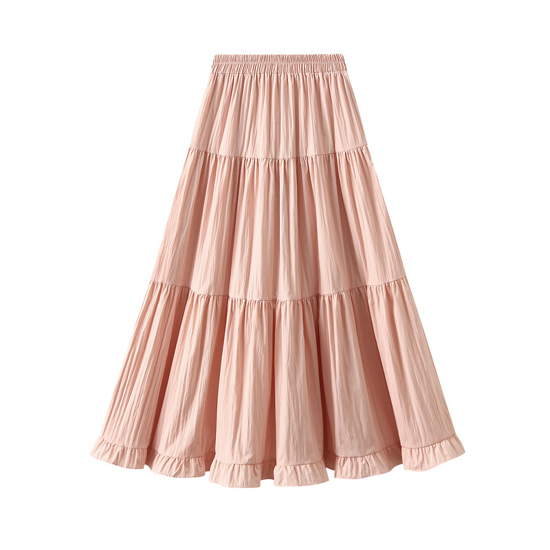 Fashion Pink Pleated Fungus Hem High Waist Skirt