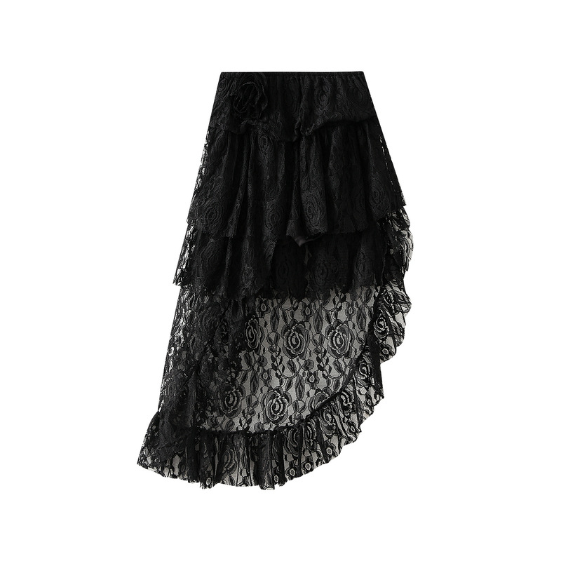 Fashion Black Irregular Lace Skirt