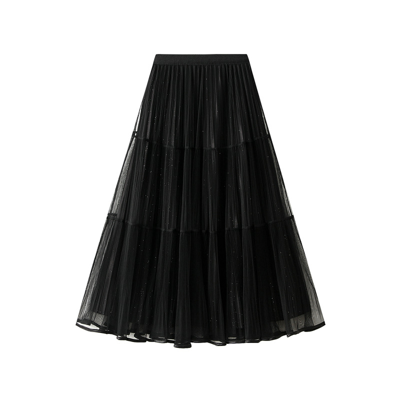 Fashion Black Mesh Pleated Skirt