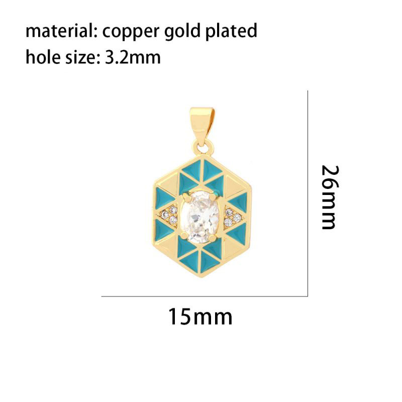 Fashion Blue Copper-plated Zirconium Drip Oil Checkerboard Pendant
