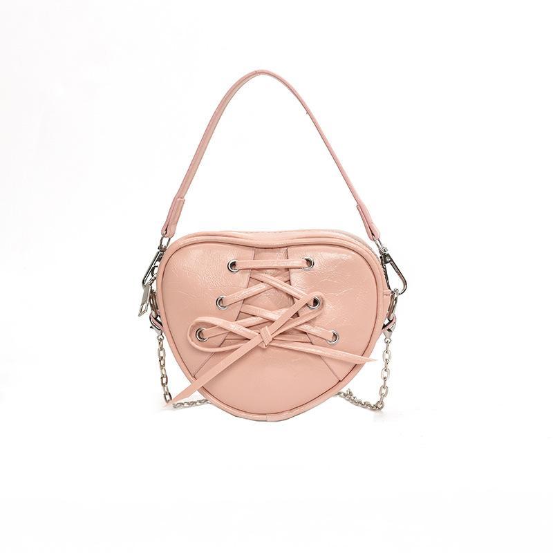 Fashion Pink Heart-shaped Rope Hand Chain Crossbody Bag