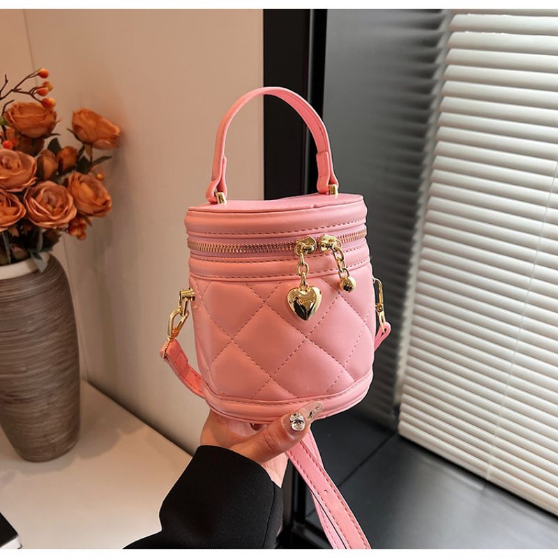 Fashion Pink Diamond Embroidery Cylinder Hand-held Crossbody Bag
