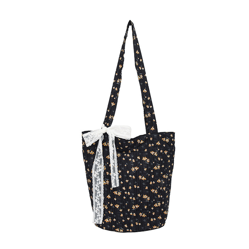 Fashion Black Floral Lace Bow Large Capacity Shoulder Bag