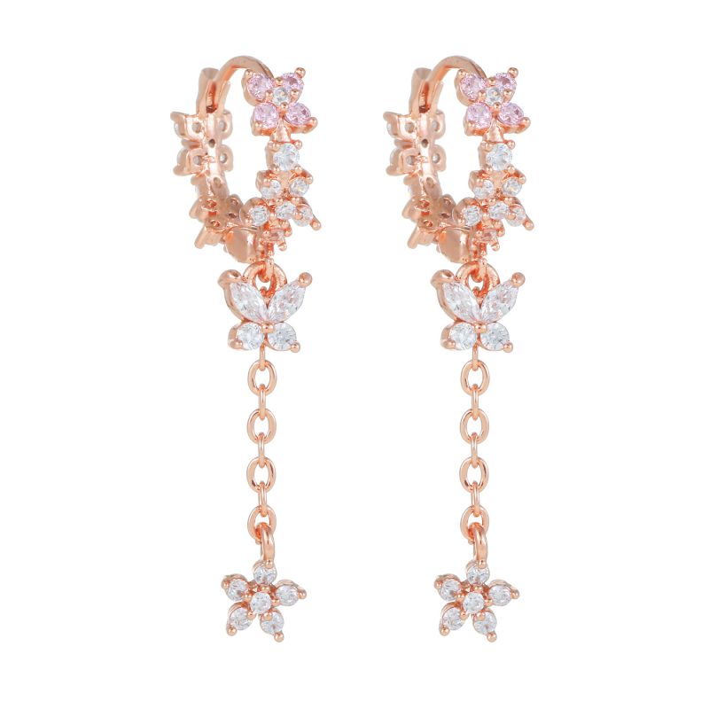 Fashion Rose Gold Copper Inlaid Zircon Flower Earrings