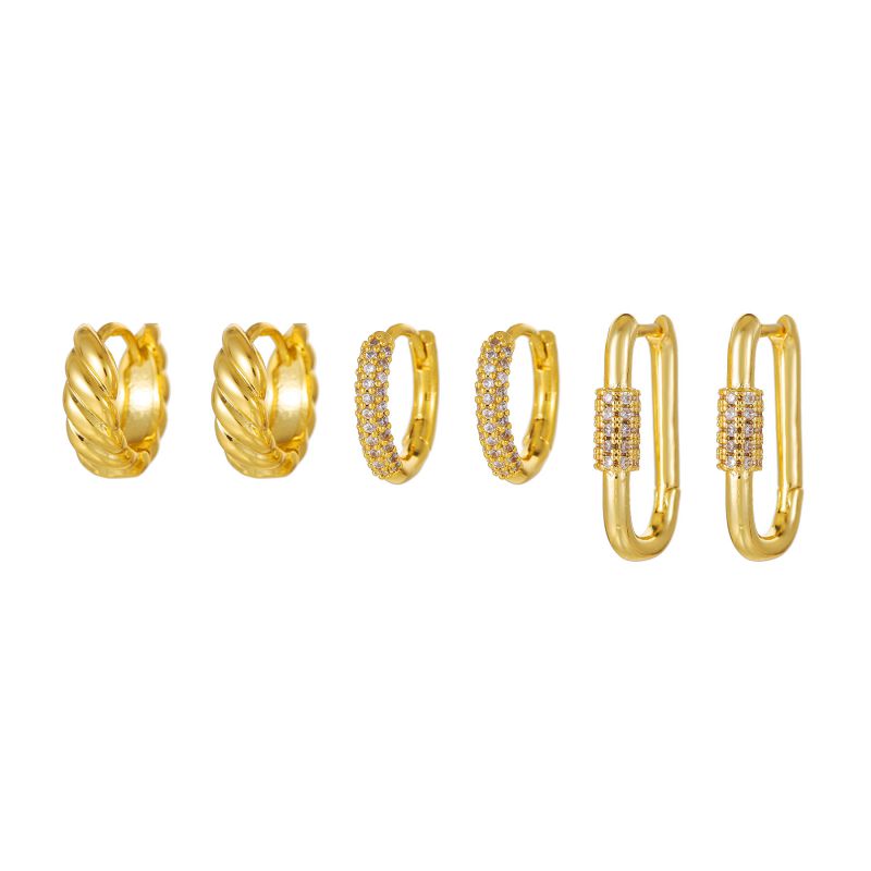 Fashion Gold Copper Inlaid Zircon Geometric Pendant Earrings Set Of 6