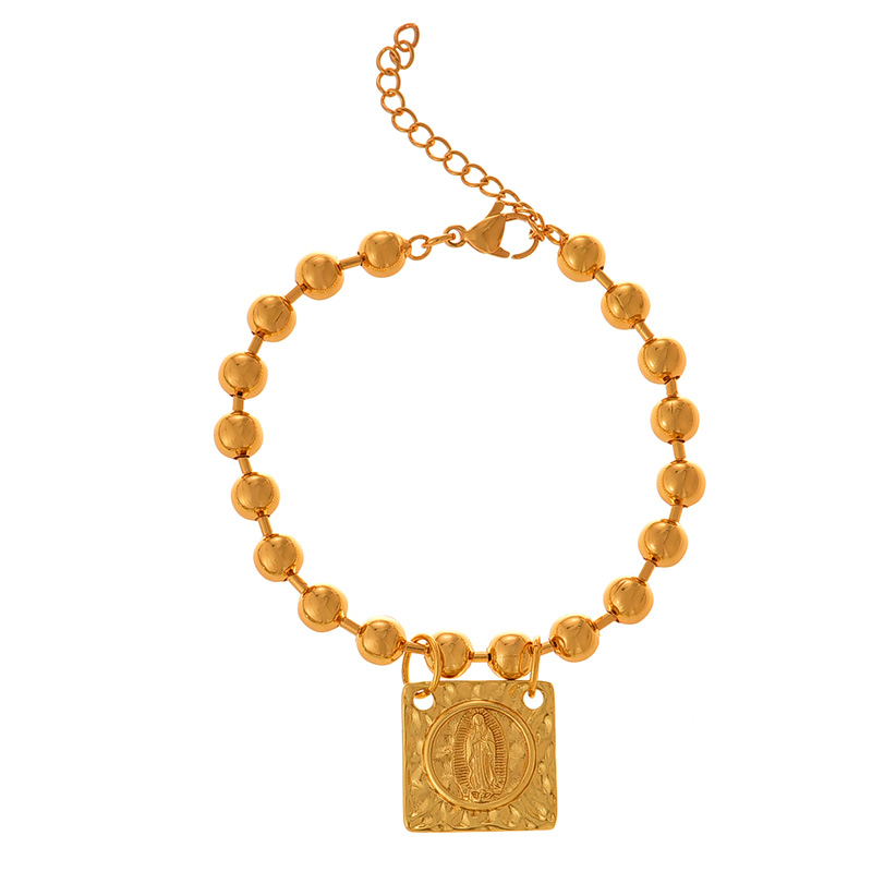Fashion Golden 1 Copper Square Figure Pendant Beaded Necklace