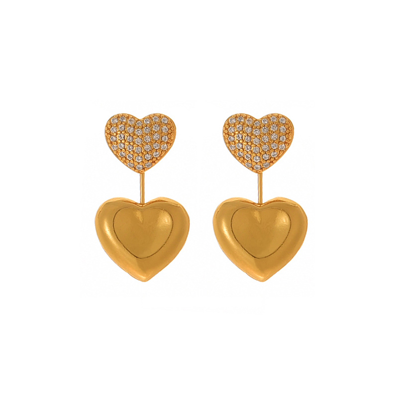 Fashion Golden 1 Copper Set Zircon Love Pendant Earrings