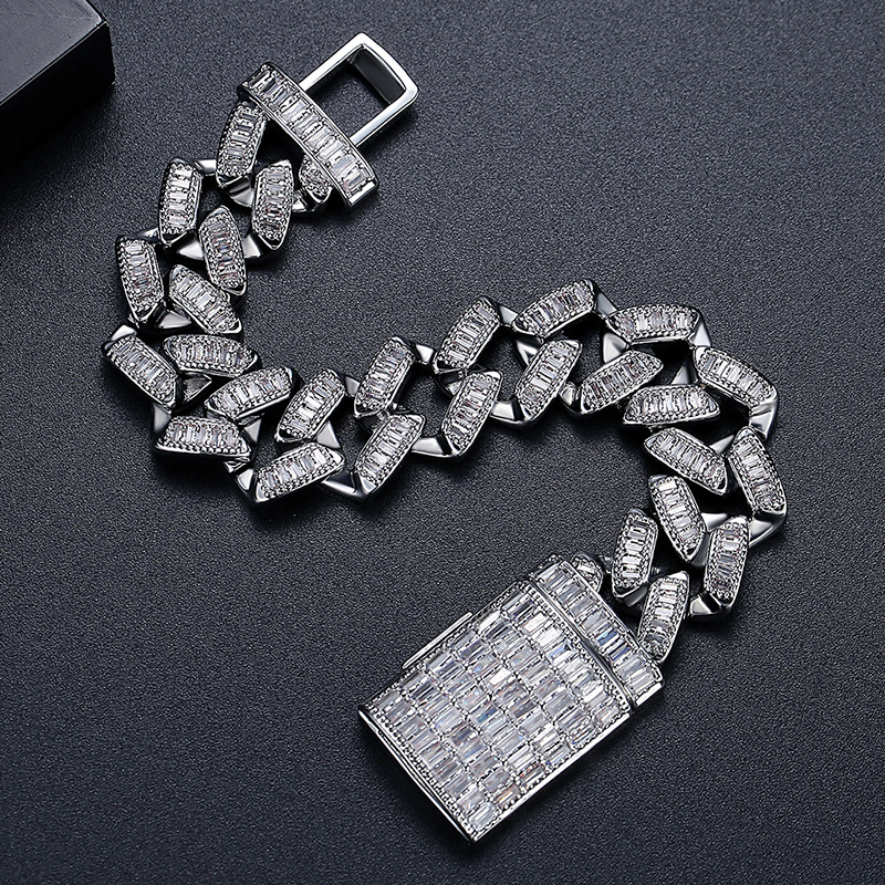 Fashion Silver Copper Diamond Geometric Men's Bracelet