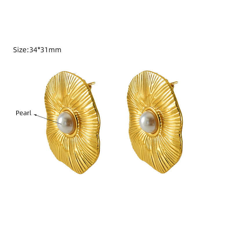 Fashion Gold Titanium Steel Lotus Leaf Earrings