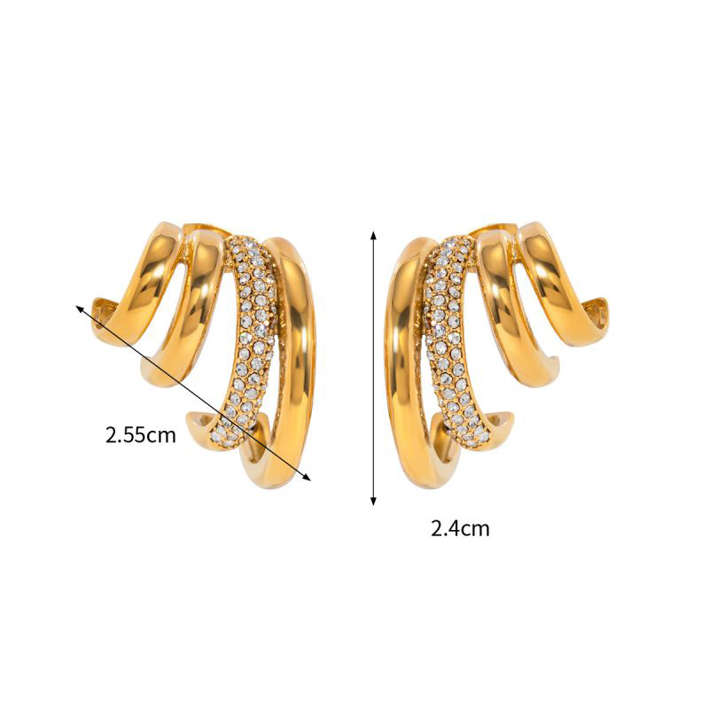 Fashion Gold Stainless Steel Diamond-encrusted Four-layer C-shaped Earrings