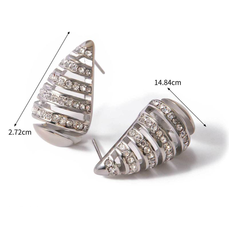 Fashion Silver Stainless Steel Diamond-set Hollow Drop-shaped Earrings
