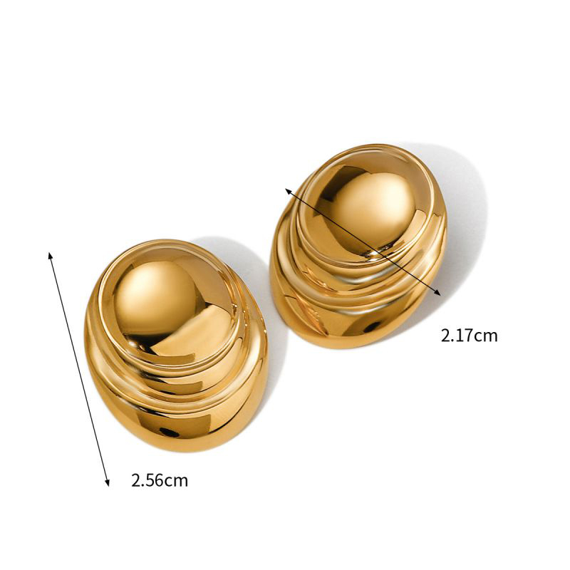 Fashion Gold Stainless Steel Oval Stud Earrings