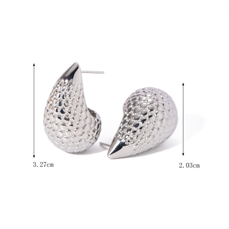 Fashion Silver Stainless Steel Textured Drop-shaped Earrings