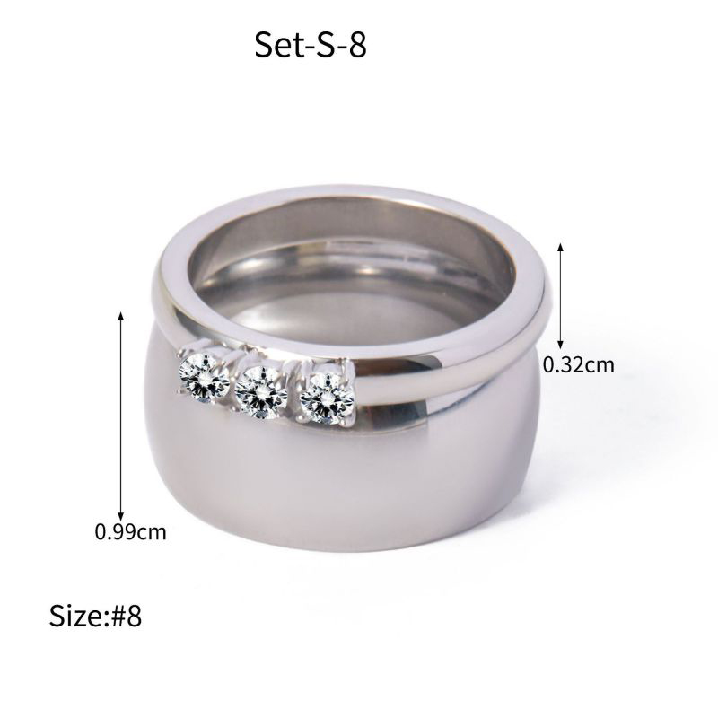 Fashion Silver 8# Stainless Steel Diamond Round Ring