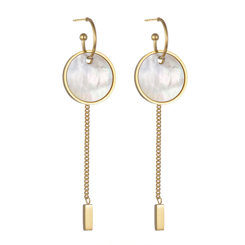 Fashion Gold Stainless Steel Round Shell Earrings