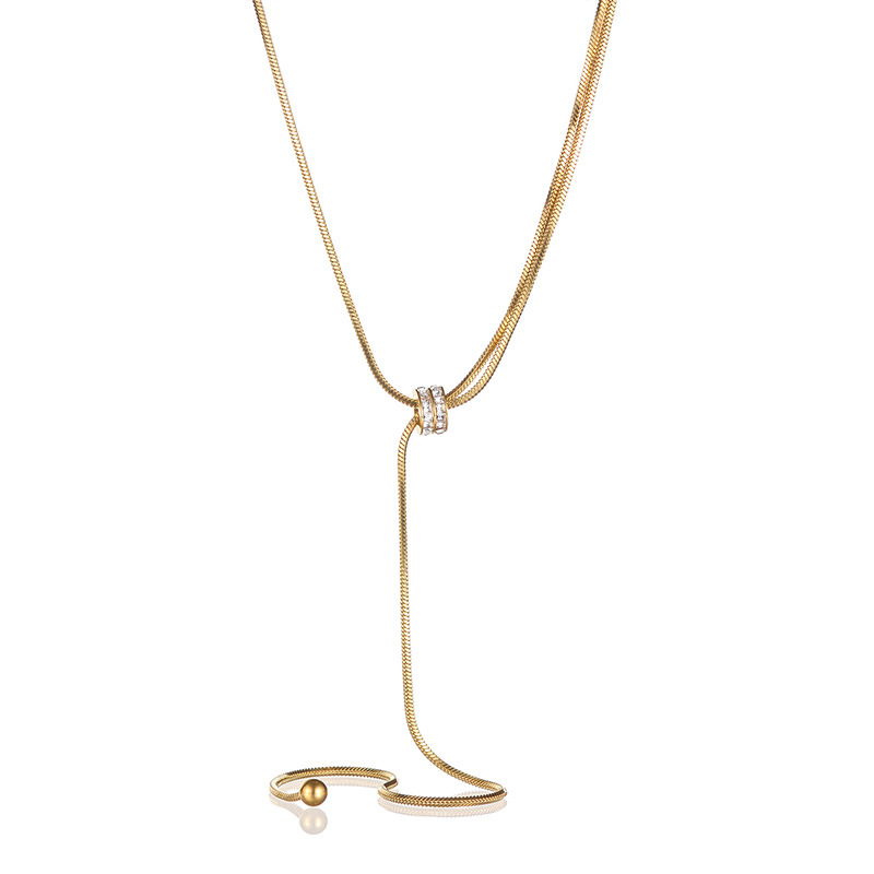 Fashion Gold Titanium Steel Diamond Y-shaped Necklace