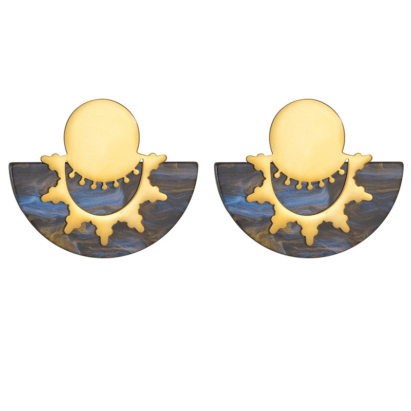 Fashion Gold Stainless Steel Oil Painting Fan-shaped Earrings