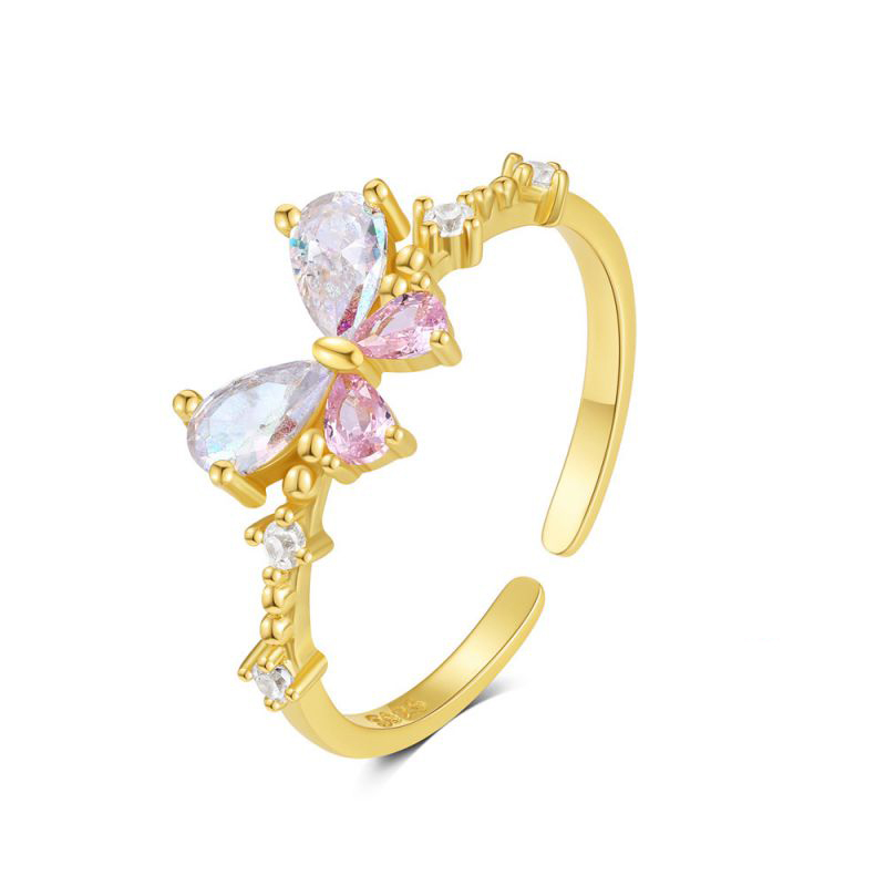 Fashion Golden #1 Silver Diamond Butterfly Open Ring