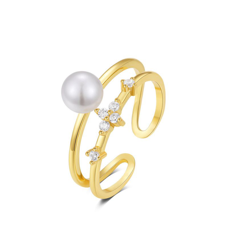 Fashion Gold #7 Silver And Diamond Geometric Open Ring
