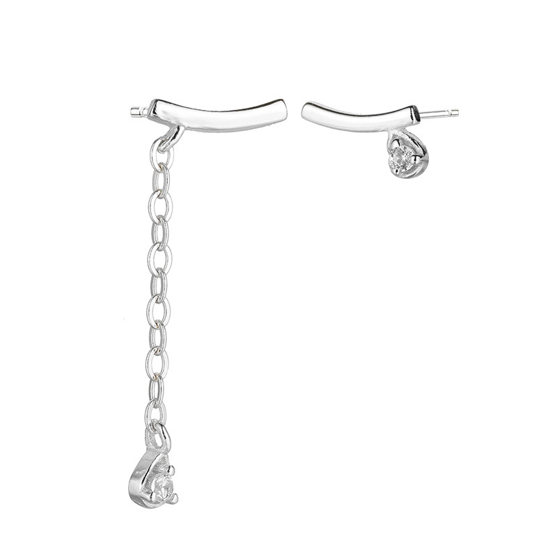 Fashion Asymmetrical Drop Earrings (white Gold With Ear Plugs) Copper Drop-shaped Asymmetrical Stud Earrings With Diamonds