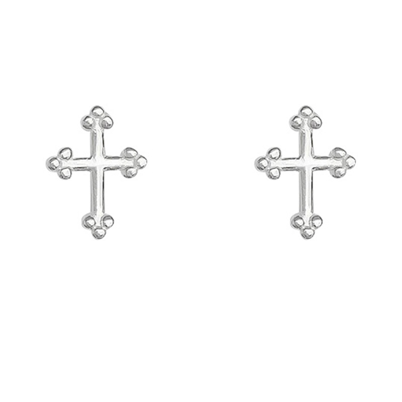 Fashion Mini Cross Stud Earrings--white Gold Copper Cross Earrings