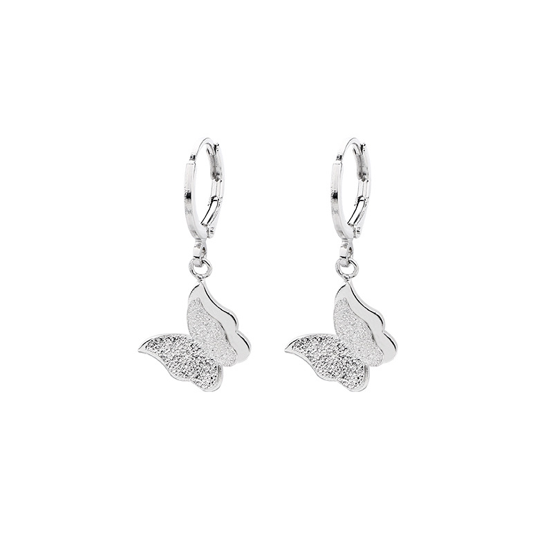Fashion Butterfly Frosted Earrings--white Gold Frosted Butterfly Hoop Earrings