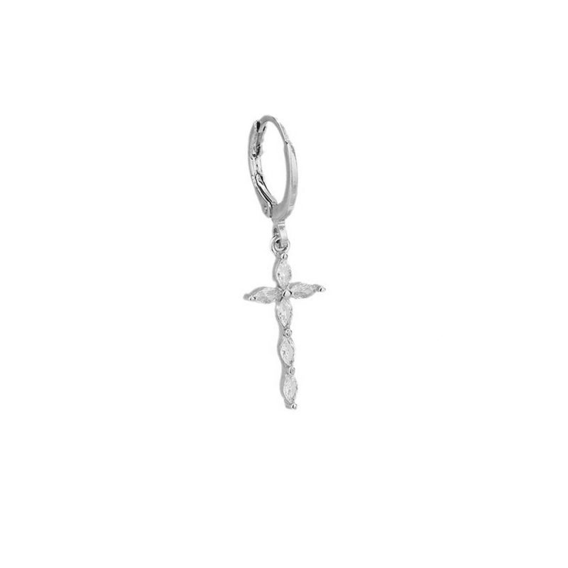 Fashion One Cross Zircon Earring--white Gold Copper Diamond Cross Earrings (single)