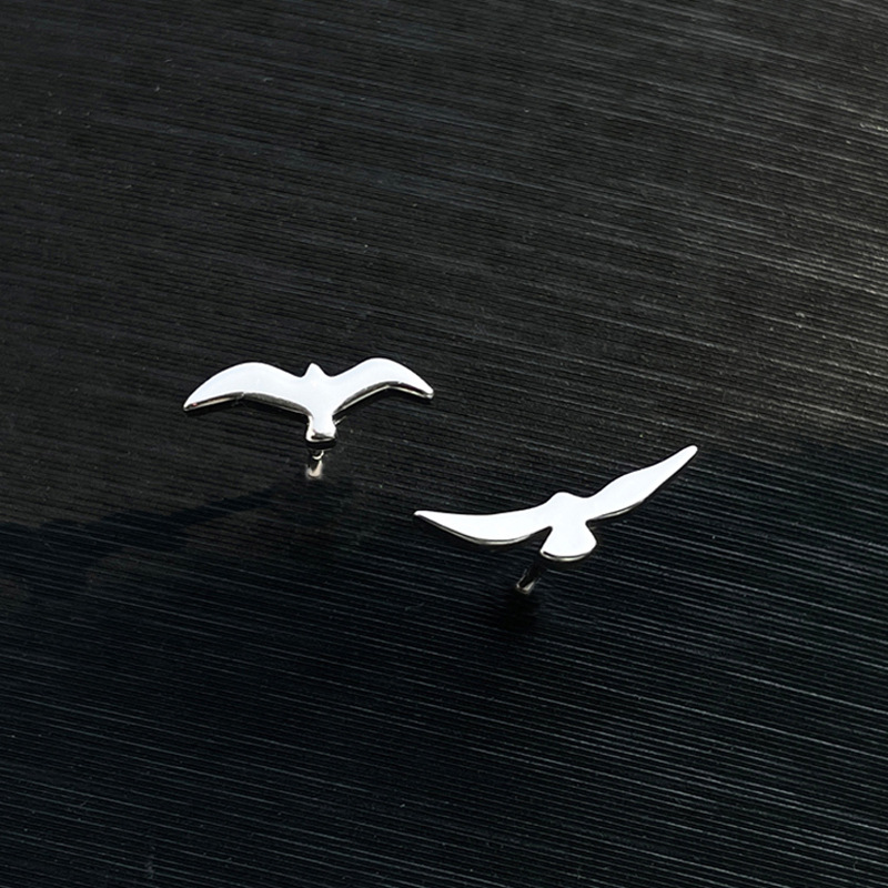 Fashion Asymmetrical Seagull Stud Earrings--silver Copper Seagull Earrings