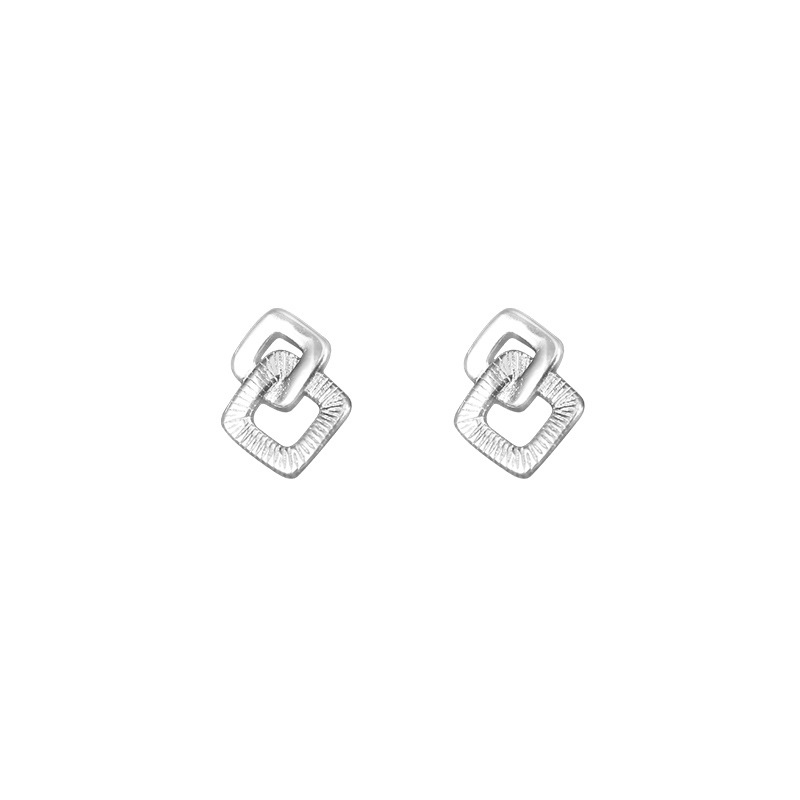 Fashion Square Geometric Stud Earrings--silver Copper Geometric Hollow Square Stud Earrings