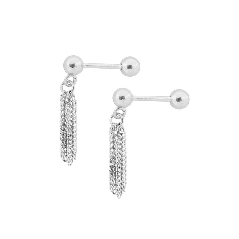 Fashion Screw Ball Bead Tassel Stud Earrings-silver Chain Tassel Ball Earrings