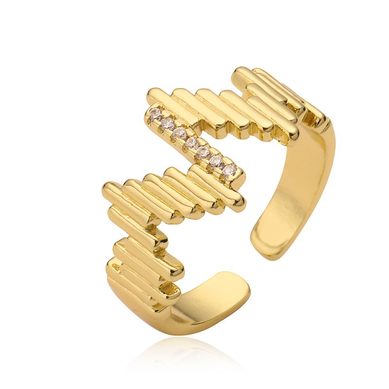 Fashion Gold Copper Set Zirconium Wave Ring