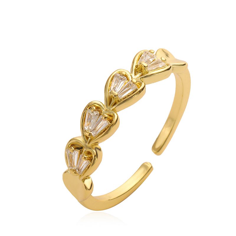 Fashion Gold Copper Gold-plated Zirconium Heart Open Ring