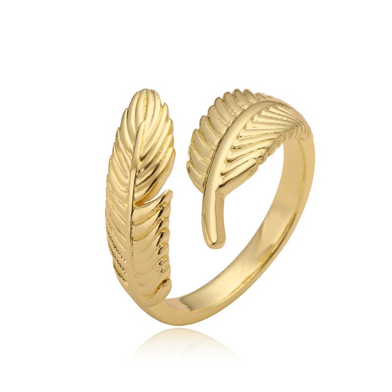 Fashion Feather Gold-plated Copper Feather Open Ring