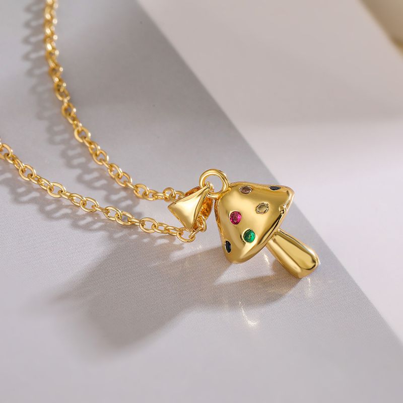 Fashion 5# Gold-plated Copper And Zirconium Mushroom Necklace