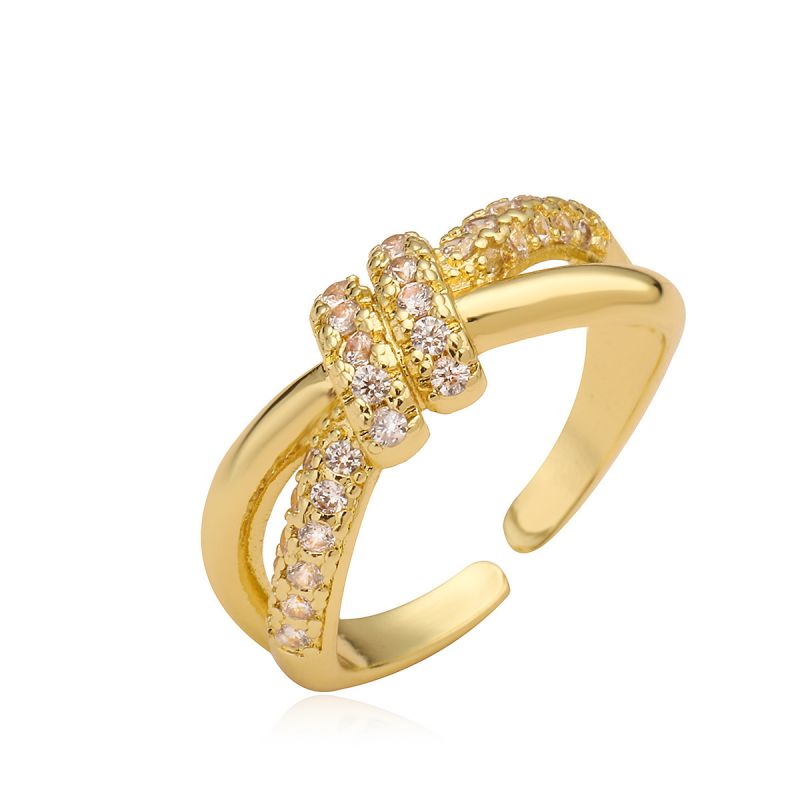 Fashion Gold Gold Plated Copper Geometric Cross Ring With Zirconium
