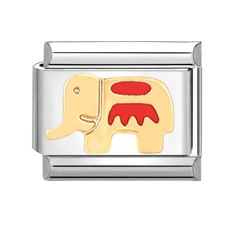 Fashion Golden Elephant On Silver Background Stainless Steel Geometric Square Module Accessories