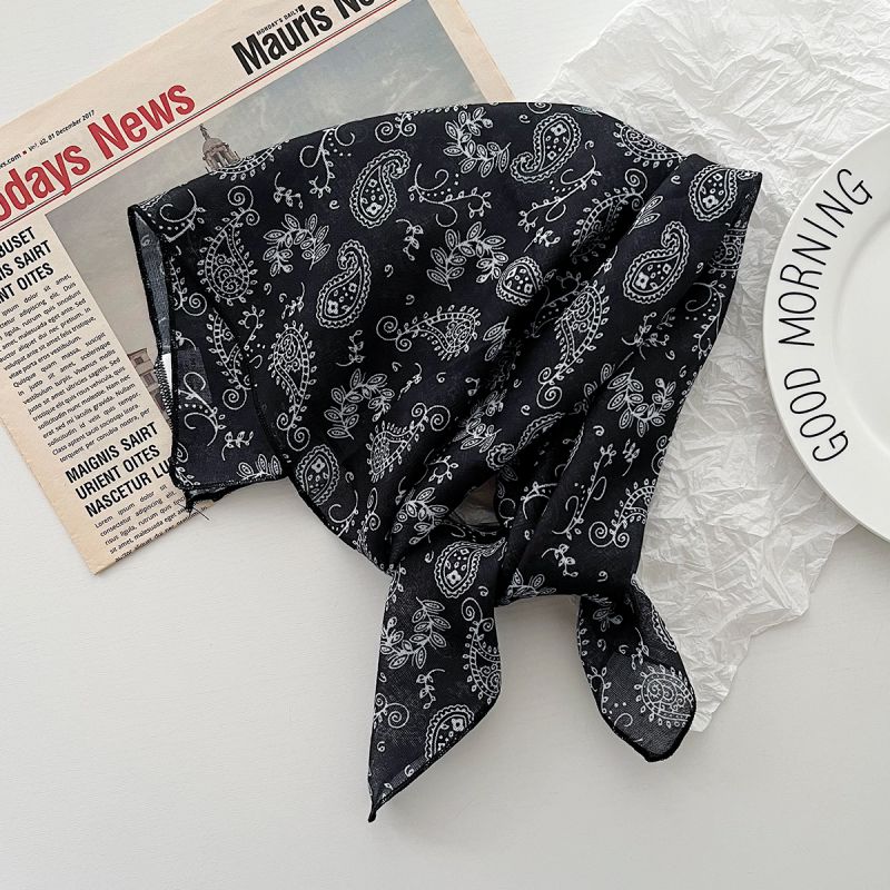 Fashion 09-28#black Cashew Flower Polyester Printed Silk Scarf