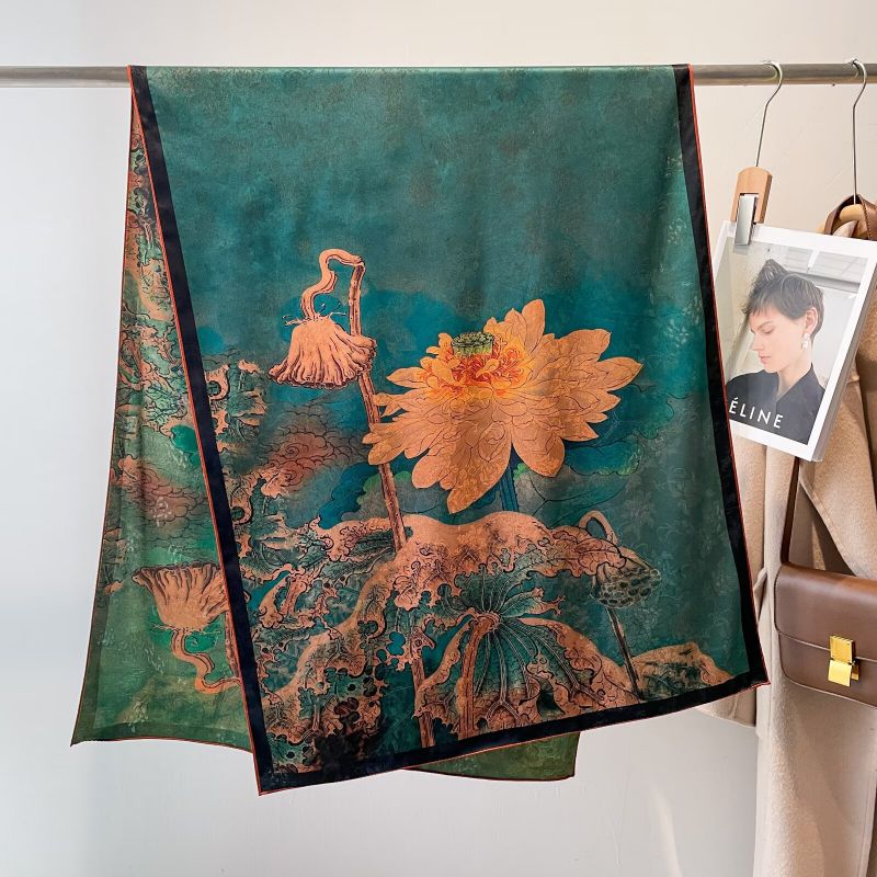 Fashion 116-# Blooming Lotus Xiangyun Yarn Double-sided Printed Silk Scarf