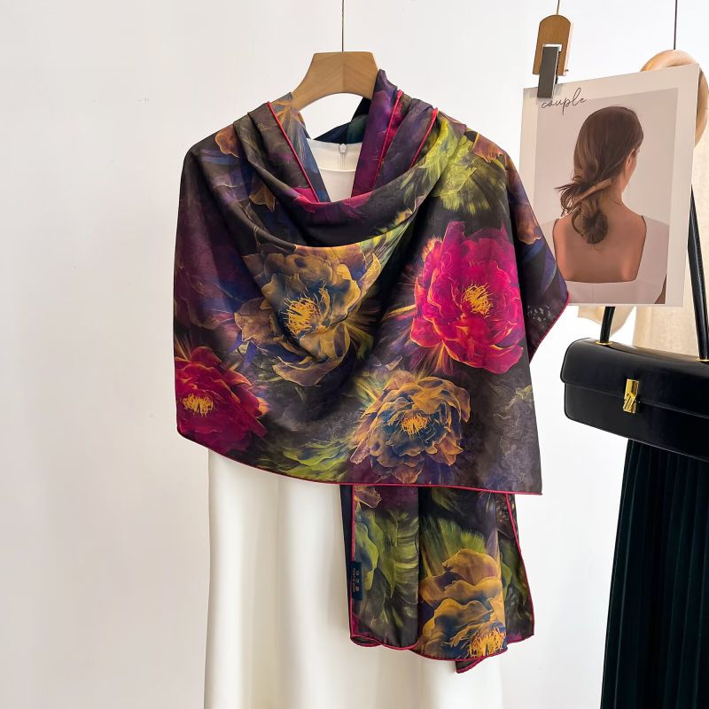 Fashion 150-#dream Peony Xiangyun Yarn Double-sided Printed Silk Scarf