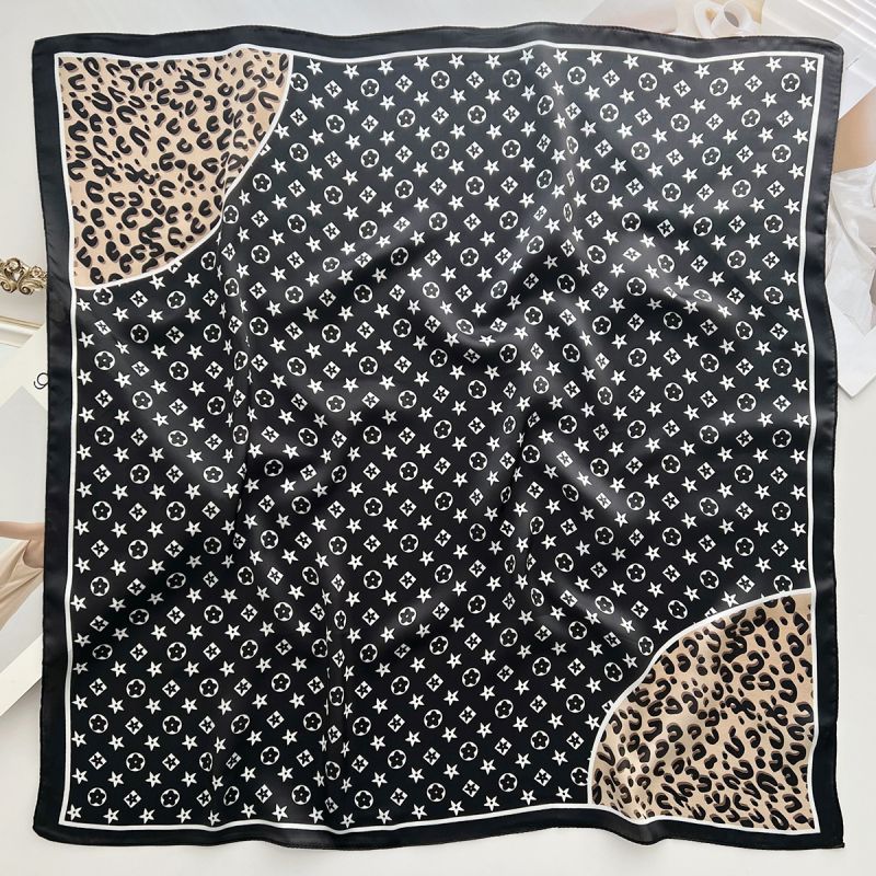 Fashion 4# Leopard Print-black Polyester Printed Silk Scarf