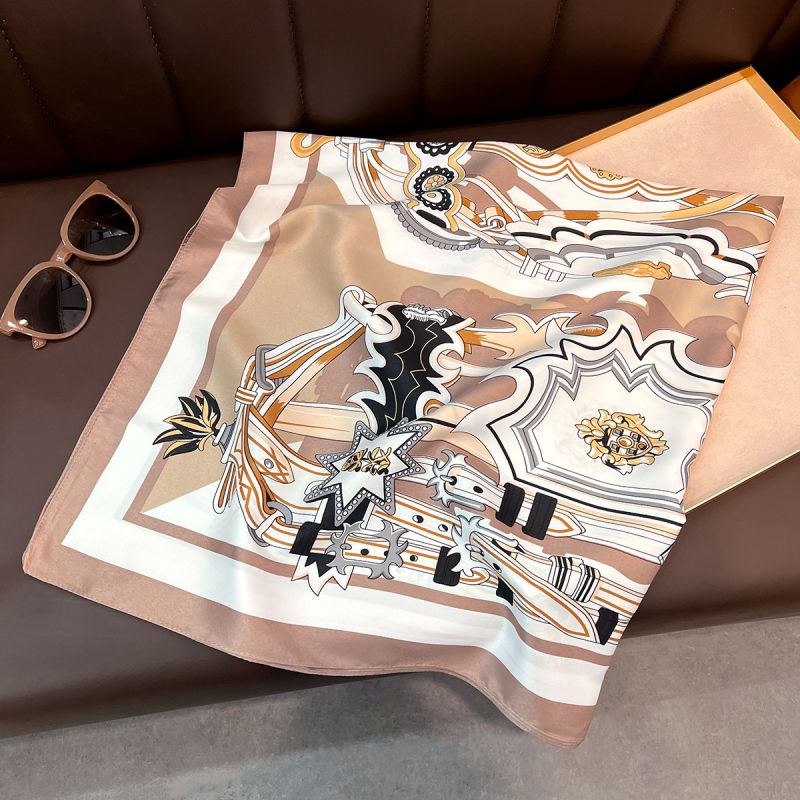 Fashion 1# European Castle-khaki Polyester Printed Silk Scarf