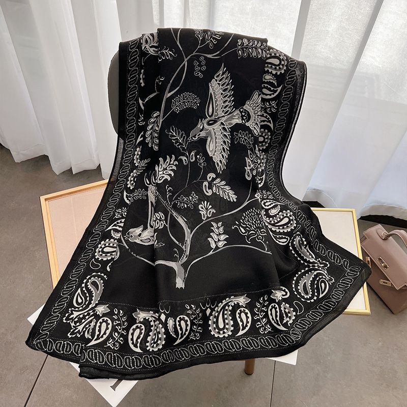 Fashion 8# Black Polyester Printed Silk Scarf