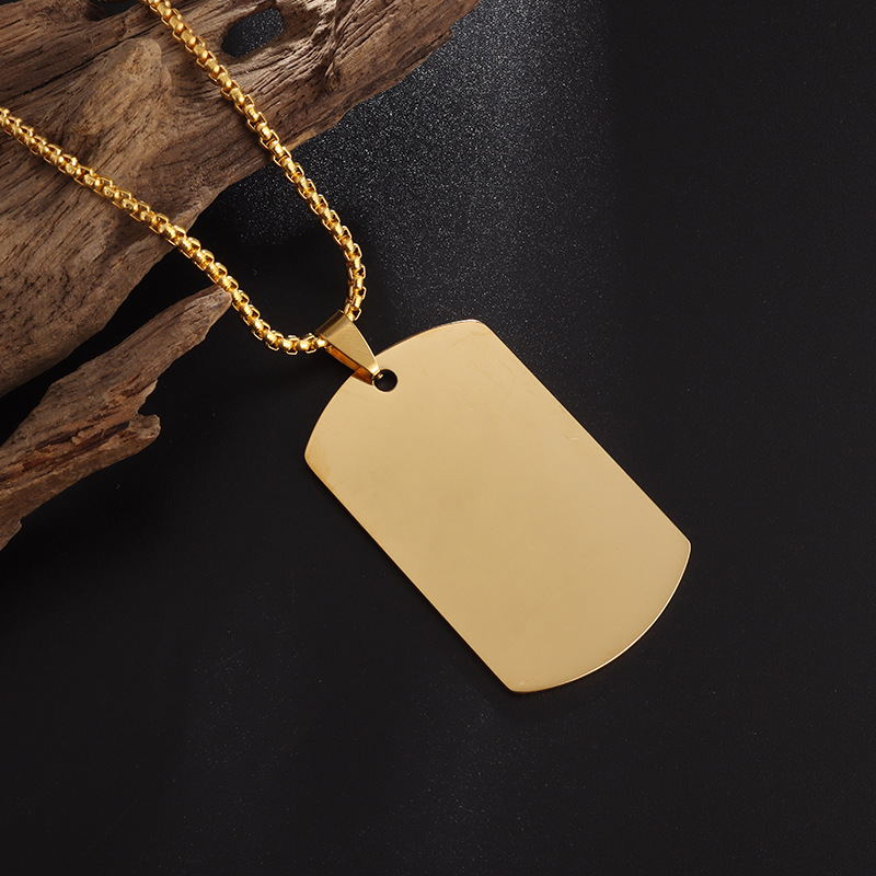Fashion Gold Stainless Steel Tag Men's Necklace